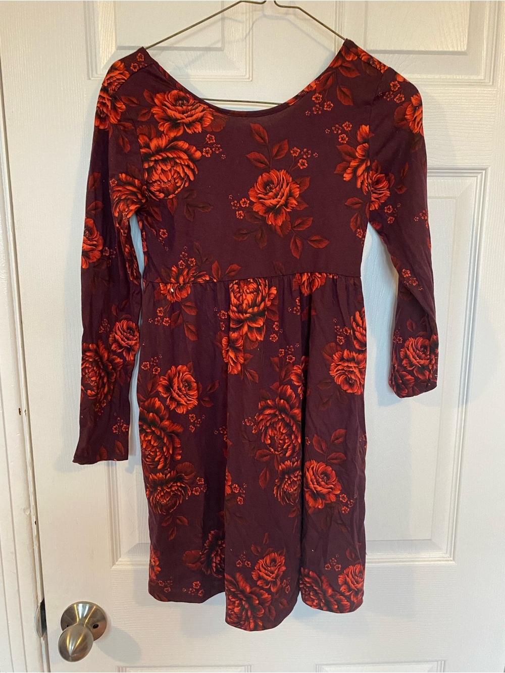 Old Navy Girls Burgundy Red Floral Long Sleeve Pocket Dress Size L 10-12
